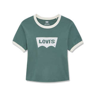 Levi's李维斯24夏季女士复古气质修身短袖T恤 绿色 A3523-0064 XS