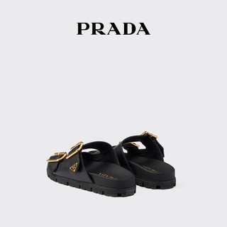 PRADA/普拉达女士金属徽标饰拖鞋凉鞋 黑色 35.5