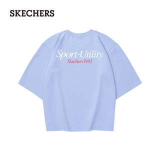 斯凯奇（Skechers）程潇同款夏季女装针织短袖百搭舒适透气圆领T恤L224W015 石英紫/02SJ M