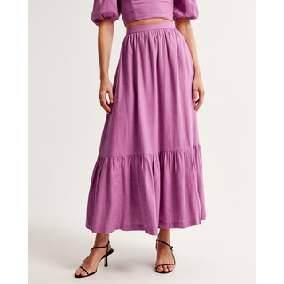 ABERCROMBIE & FITCH女装 24春夏亚麻混纺层叠式中长款半身裙KI143-4048 紫色 S (165/72A)标准版