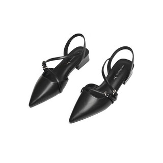 红蜻蜓包头凉鞋2024夏季女鞋粗跟法式仙女风浅口单鞋 WTK24041黑色35