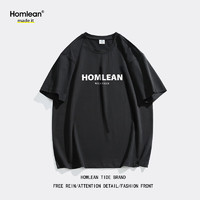 Homlean 短袖T恤男夏季宽松休闲印花半袖打底衫情侣装上衣H0009黑色L