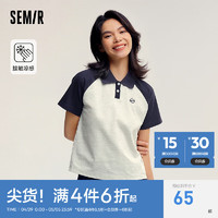 Semir 森马 POLO衫女撞色插肩袖美式复古2024夏季质感衣服潮 蓝灰色调00382 155/80A/S