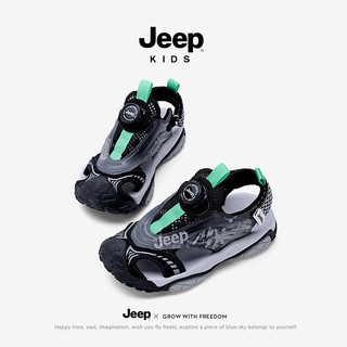 JEEP吉普儿童包头凉鞋旋扣运动防滑男童夏季中大童沙滩鞋 黑色28 28（适合脚长16.8cm）