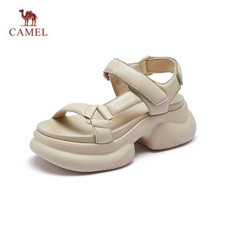 CAMEL 骆驼 休闲凉鞋女舒适羊皮松糕厚底魔术贴凉鞋 L24M577653 杏色 39