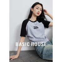 百家好（Basic House）夏季短款百搭时尚印花圆领女款T恤B0624H5I562 格雷灰 L