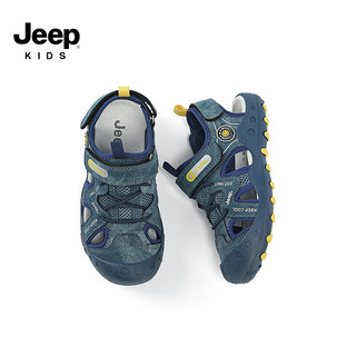 Jeep男童凉鞋2024夏款女童鞋子运动透气休闲童鞋儿童包头沙滩鞋 牛仔蓝 27码 鞋内长约17.6cm