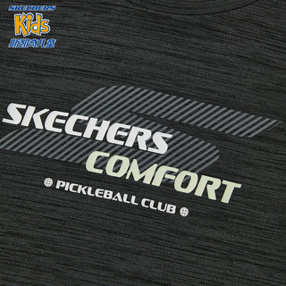 Skechers斯凯奇旋风速干T童装男童针织短袖儿童户外休闲圆领T恤P224B010 碳黑/0018 140cm