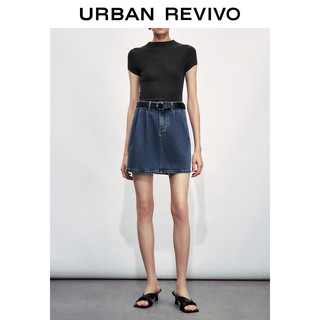 URBAN REVIVO 女士复古辣妹风腰带短款牛仔半裙 UWG840132 蓝色 XS