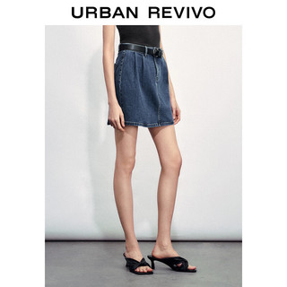 URBAN REVIVO 女士复古辣妹风腰带短款牛仔半裙 UWG840132 蓝色 XS