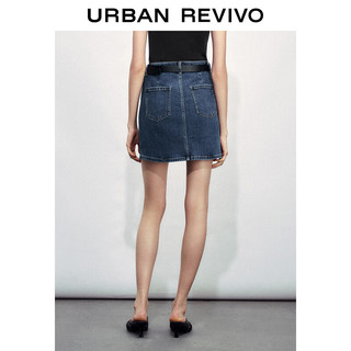 URBAN REVIVO 女士复古辣妹风腰带短款牛仔半裙 UWG840132 蓝色 XS