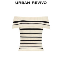 URBAN REVIVO 女士撞色条纹一字领修身显瘦针织衫 UWG940189 黑色条纹 XL