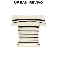 URBAN REVIVO 女士撞色条纹一字领修身显瘦针织衫 UWG940189 黑色条纹 XL