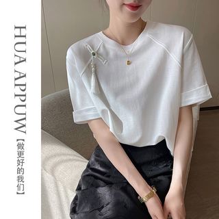 新中式流苏国风简约T恤女装2024夏季新款设计感小众白色上衣