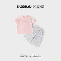 NUBIWU 努比屋 女童家居服夏季纯棉短袖短裤两件套儿童圆领套头薄款睡衣