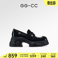 GG-CC【鞠婧祎同款】星系岛屿2024年乐福鞋厚底增高单鞋女G24U4835 黑色-钻饰款（漆皮） 35