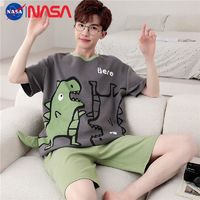 NASAOVER NASA恐龙夏季男士睡衣纯棉短袖新款卡通青少年大码学生家居服套装