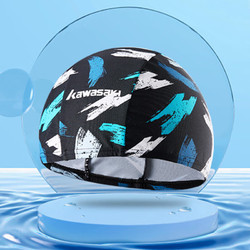 KAWASAKI 川崎 泳帽成人舒适不勒温泉泳池时尚印花布帽男女通用游泳帽0035黑色