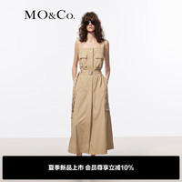 MO&Co.2024夏工装风平口背带宽松连衣裙附腰带MBD2DRST58 卡其绿色 M/165