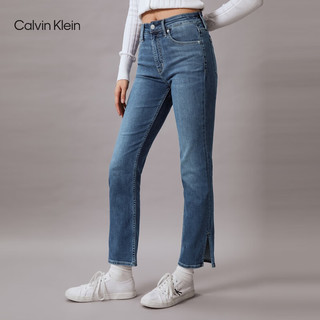 Calvin Klein Jeans24春夏女士复古开叉弹力高腰修身直筒牛仔裤J223373 1BJ-牛仔蓝 29