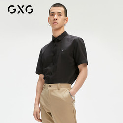 GXG 简约短袖衬衫夏季纯棉刺绣休闲青年潮流男士上衣