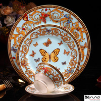 欧式西餐样板房骨瓷餐具套装金边陶瓷盘咖啡杯碟会所蝴蝶庄园热销