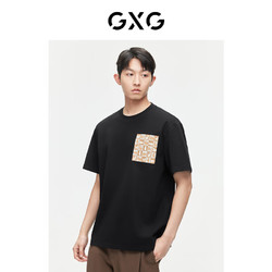 GXG 男装24年夏季双色印花情侣t恤圆领短袖t恤男 黑色 180/XL