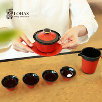 陆宝 新中式国风陶瓷功夫茶具套组平步青云盖碗茶器套装一壶六杯装