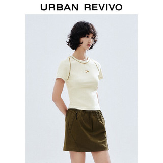 URBAN REVIVO 女士明线设计感刺绣T恤 UWV440127 米白 XL