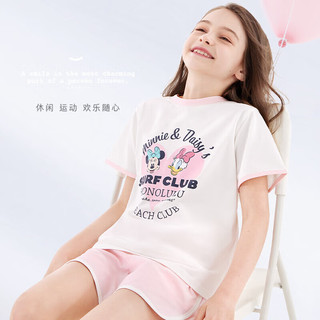 迪士尼女童运动套装儿童夏季薄款T恤小女孩中大童装 F36922白粉 130cm 130/适合125-135cm