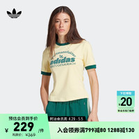 adidas 阿迪达斯 复古修身运动上衣圆领短袖T恤女装夏季新款阿迪达斯三叶草 黄 S