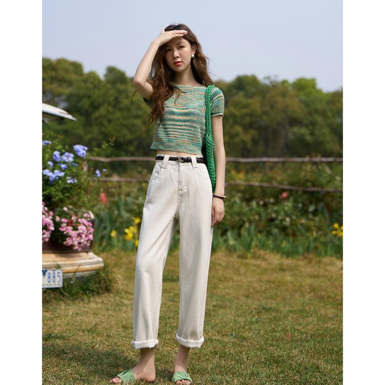 甜酷彩条短袖t恤女夏季韩版修身设计感小众针织上衣