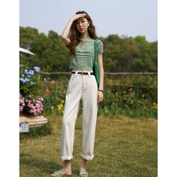 謎秀 甜酷彩條短袖t恤女夏季韓版修身設計感小眾針織上衣