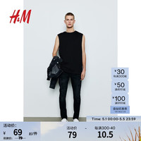 H&M男装2024春季男士潮流休闲时尚简约风无袖休闲背心0757813 黑色017 180/116