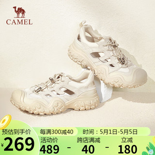 骆驼（CAMEL）登山鞋女撞色拼接镂空绑带户外休闲鞋 L24M076601 米色 40 