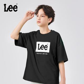 Lee儿童圆领短袖T恤2024夏季男女童纯棉舒适宽松套头上衣童装 黑色 150cm