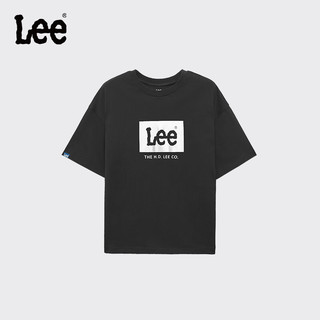 Lee儿童圆领短袖T恤2024夏季男女童纯棉舒适宽松套头上衣童装 黑色 150cm