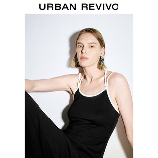 URBAN REVIVO 女士休闲简约撞色交叉吊带显瘦连衣裙 UWJ740018 黑色 XL