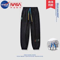NASA PONY 运动裤男春秋款束脚卫裤子男宽松百搭休闲裤男装 G63黑色 XL