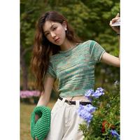 谜秀 甜酷彩条短袖t恤女夏季韩版修身设计感小众针织上衣