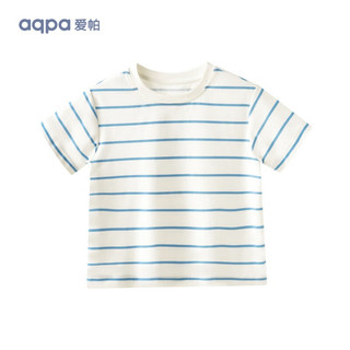 aqpa [UPF50+]儿童撞色短袖T恤夏季男童女童条纹上衣 蓝色条纹 110cm