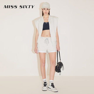MISS SIXTY2024春季短裤女系带松紧腰假两件拼接设计直筒裤 灰白 XS