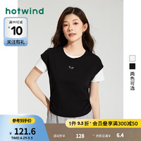 热风（Hotwind）短袖t恤女2024年夏季女士蝴蝶休闲短款高腰显瘦亲肤短T 01黑色 M