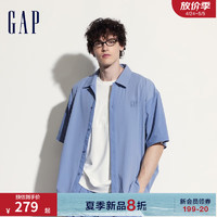 Gap男装2024夏季轻薄logo短袖衬衫简约纯色百搭上衣464288 蓝色 165/88A(S) 亚洲尺码