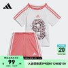 adidas 阿迪达斯 印花运动短袖套装女婴童阿迪达斯官方轻运动GM8968 白/玫红色/玫红色/白 98CM