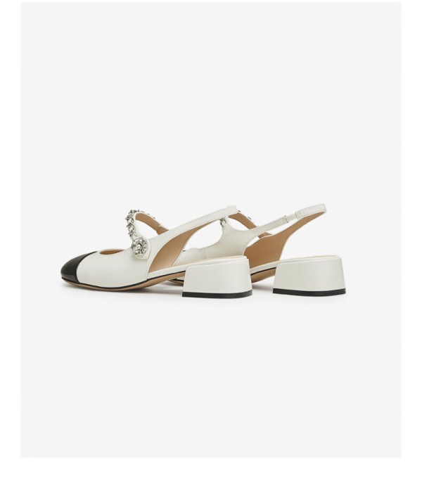 他她(tata)2024夏法式粗跟包头凉鞋女气质后空凉鞋7oa12bh4 白/黑 33