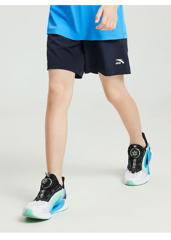 安踏儿童裤子男童装梭织短裤2024年夏季速干透气跑步五分裤 【速干-纯