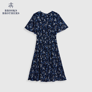 布克兄弟（BrooksBrothers）女士24春夏花边圆领印花垂感连衣裙 4004-藏青色 0