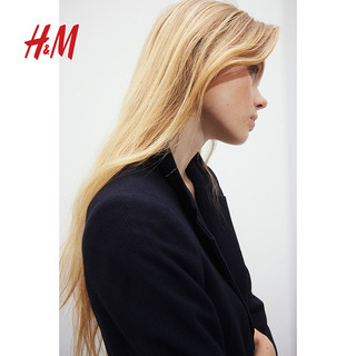 H&M女装西装2024春季无扣褶袖设计感修身通勤外套1124589 海军蓝016 165/92