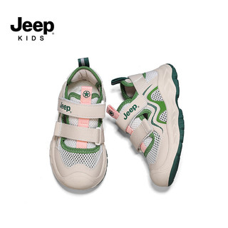 Jeep吉普男童鞋网面透气2024夏季软底儿童运动鞋女童轻便小白网鞋 国潮绿 29码  鞋内长约18.6cm